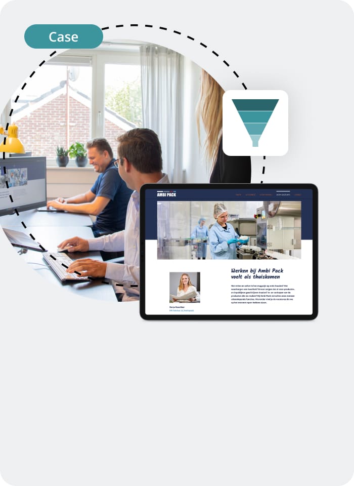 Co-owner Mark Drenth en SEO-specialist Jorai Deijkers van Onest Digital Agency werken aan website Ambi Pack